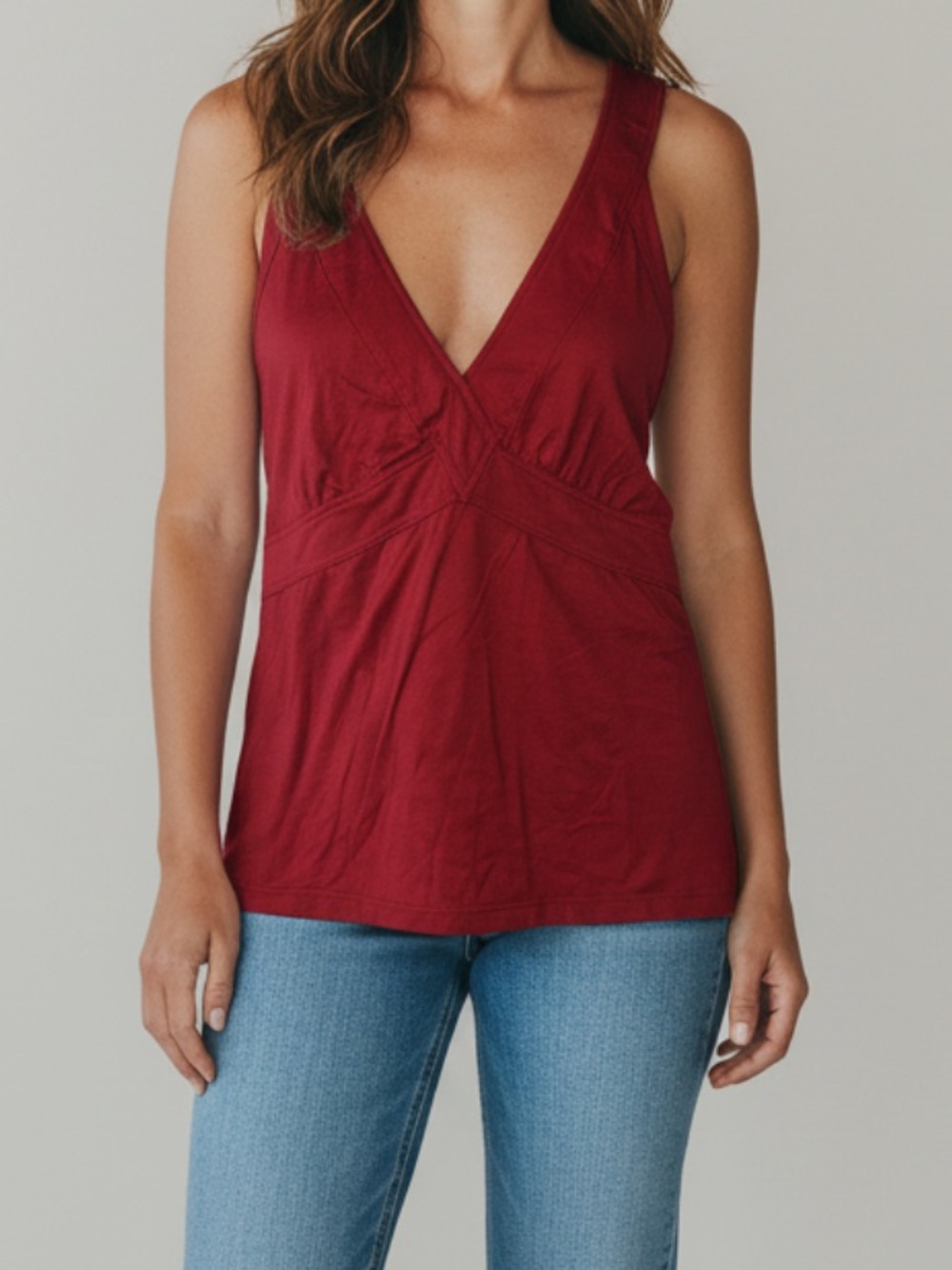 Gucci Vintage 2006 Frida Giannini Plunging V-Neck Tie-Back Top in Dark Red